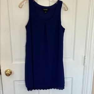 A. Byer Royal Blue Sleeveless Shift Dress with Lace Trim